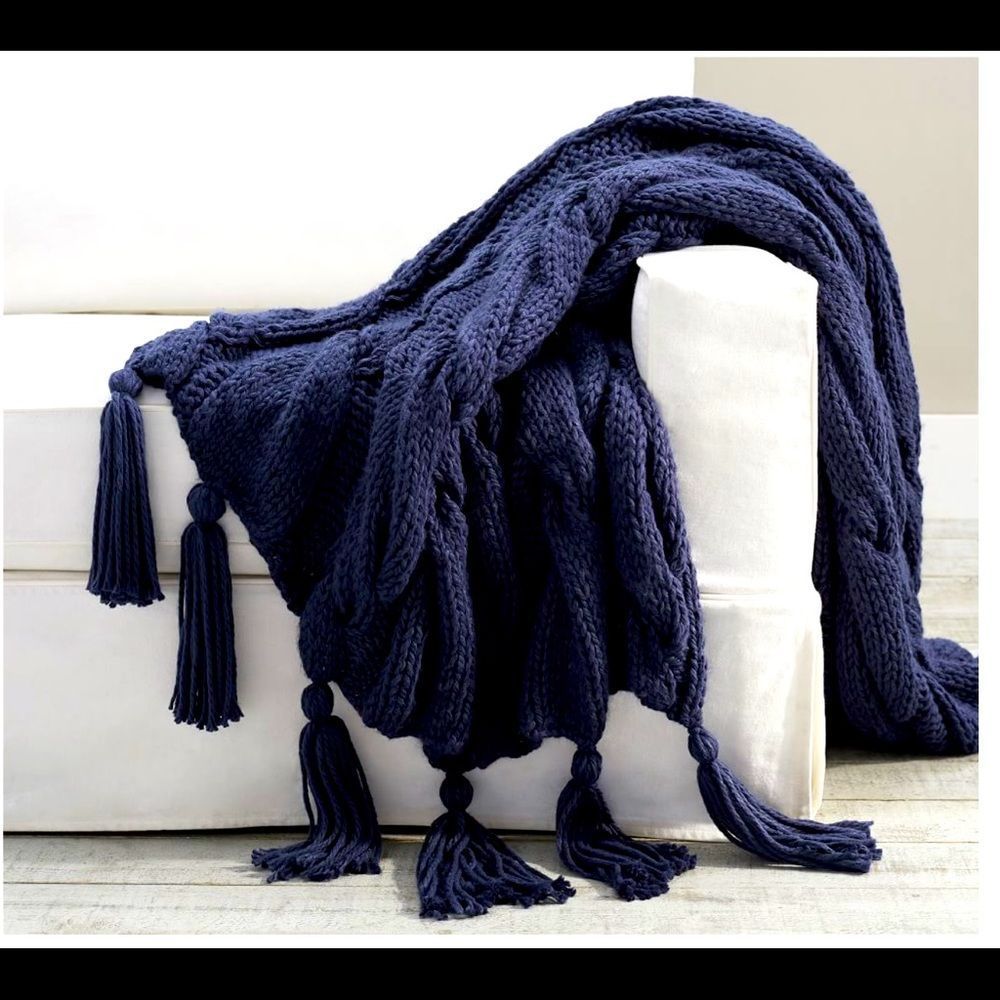 Pottery Barn Bluma Chunky knit Tassel Throw